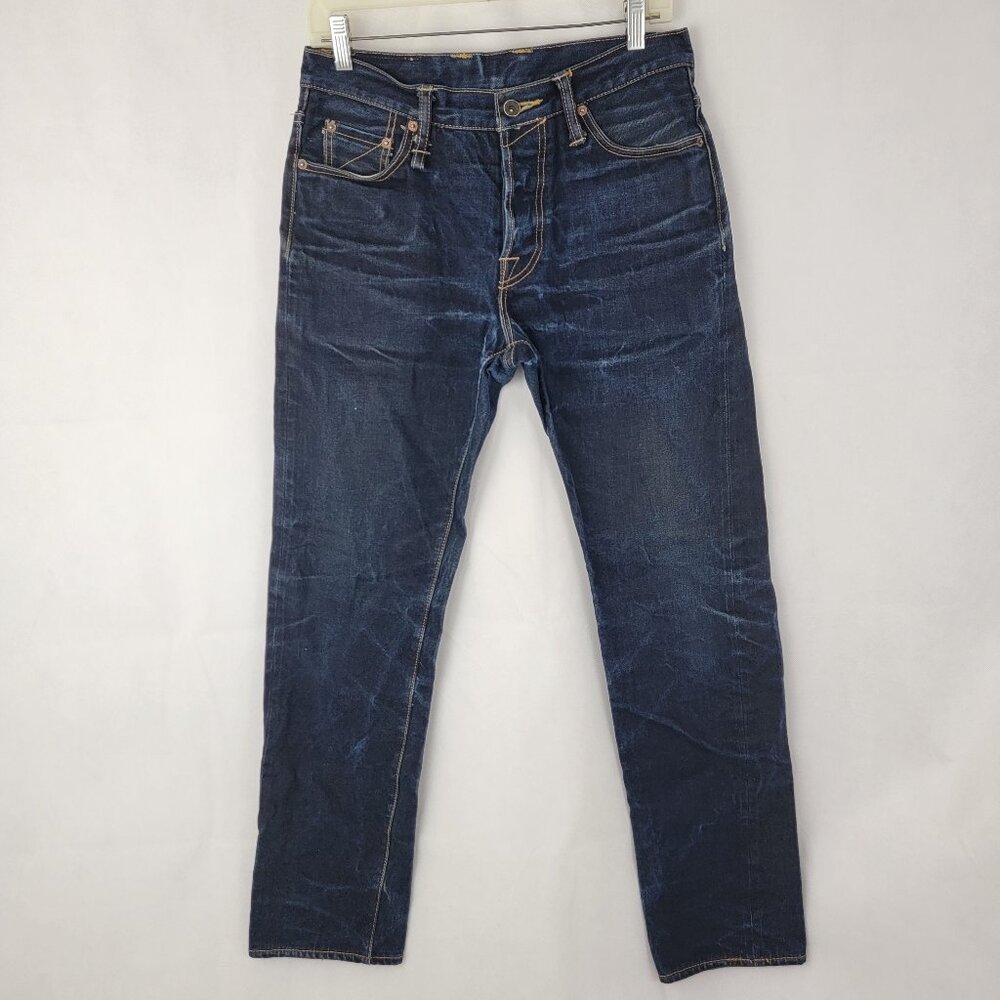 SAGE Mens Sz 32 *Fits 30x30 Denim Selvedge Jeans Dark Indigo Button Fly Straight